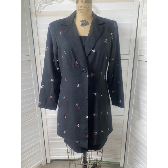 Vintage 80s Dawn Joy Fashions 2 Pc Pencil Dress Jacket Suit Set Gray Size 14 - Picture 1 of 8